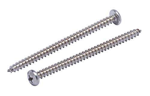 10 x 3" Stainless Steel Pan Head Phillips Wood Screws, (Pack of 25), 18-8 (304).