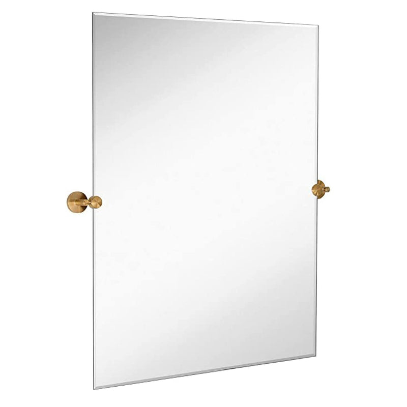 30" x 40" Brushed Gold Rounded Frameless Swivel Bathroom Mirrors