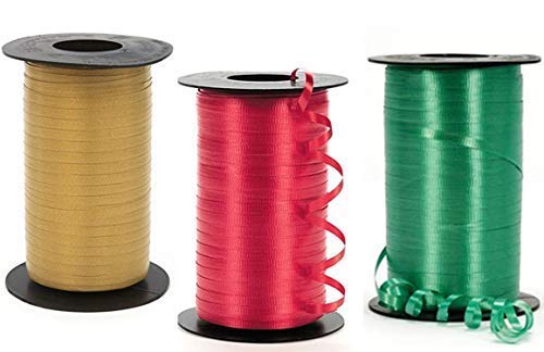 Christmas Curling Ribbon, Red, Emerald Green and Gold Curling Ribbon, 350 Yards