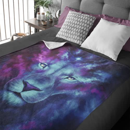 Lion Fleece Bed Blanket, 50" x 60" Celestial Fleece Throw Blanket