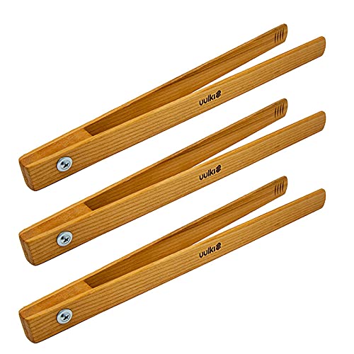 3-piece set of BBQ tongs made of cherry wood, 30 cm long, wooden tongs, grill tongs