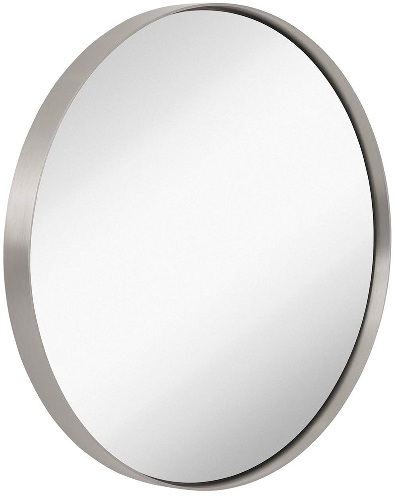 18 inch contemporary silver round mirror with brushed metal frame