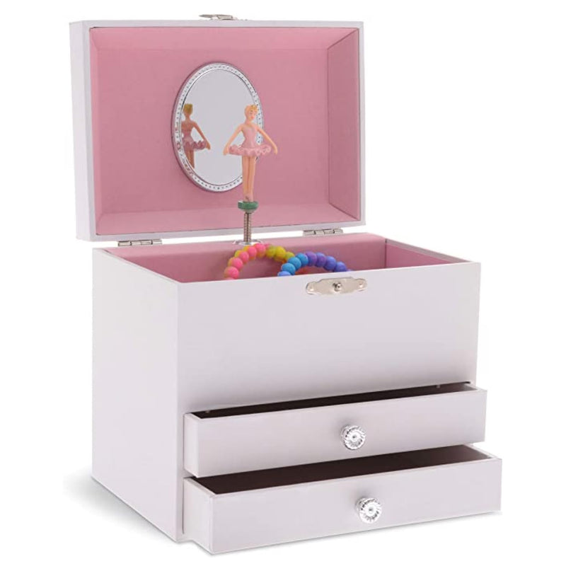 Personalize your own white music ballerina jewelry box with 2 drawers