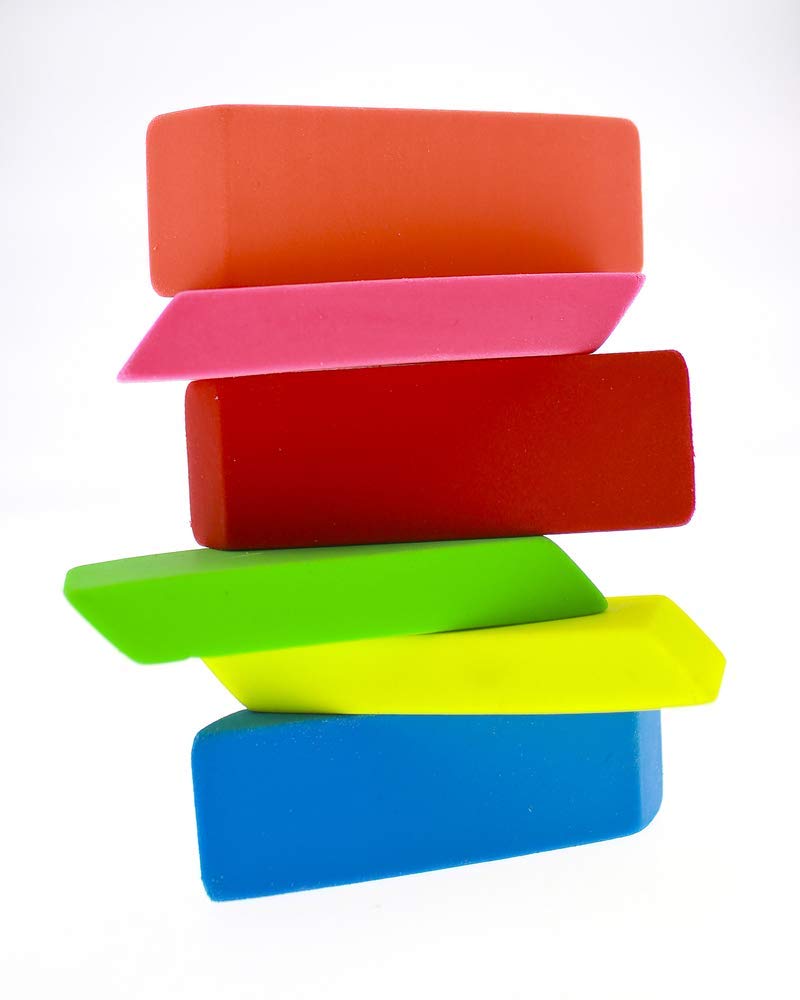 Pencil Erasers High Quality Bright Neon Chiseled Erasers Pack of 6