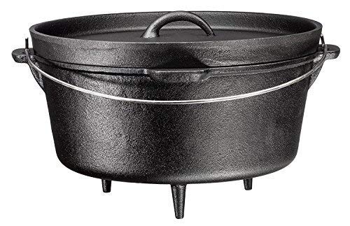 , 3-legged, pre-seasoned large cast iron camping kettle, with flanged lid, deep Dutch