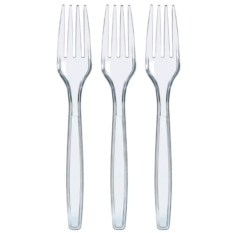 100 transparent plastic forks, robust plastic forks, transparent forks, cutlery,