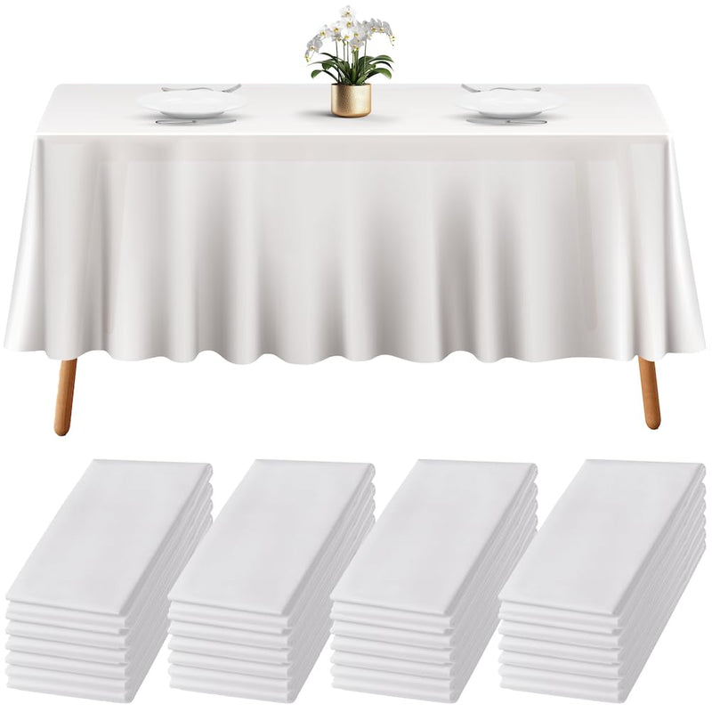 24 White Plastic Tablecloths - 108 x 54 Disposable Plastic Tablecloths