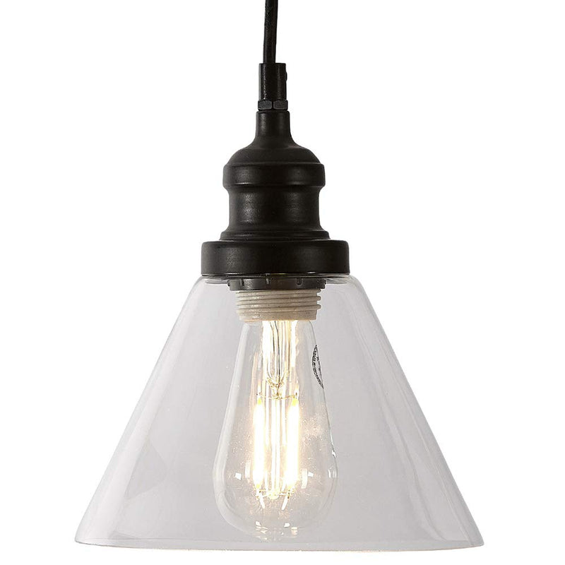 Hanging pendant lamp made of clear angled glass in black, black finish with LED