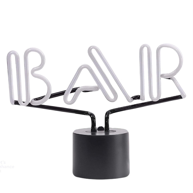 Bar Neon Table Lamp - Retro Typography Font - Electric Real Neon, White, Large