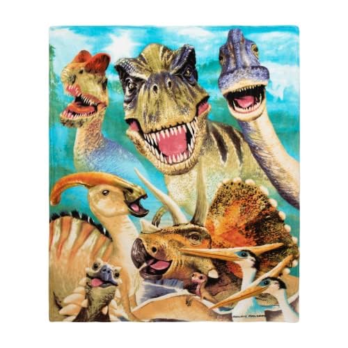 Dinosaur Fleece Blanket - Queen Size Soft Plush Jurassic Throw