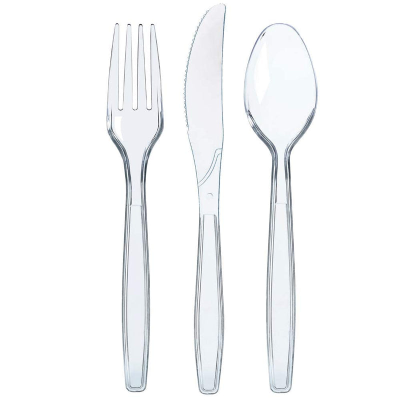 300-piece plastic cutlery set, cutlery set made of clear plastic, disposable set -100 clear