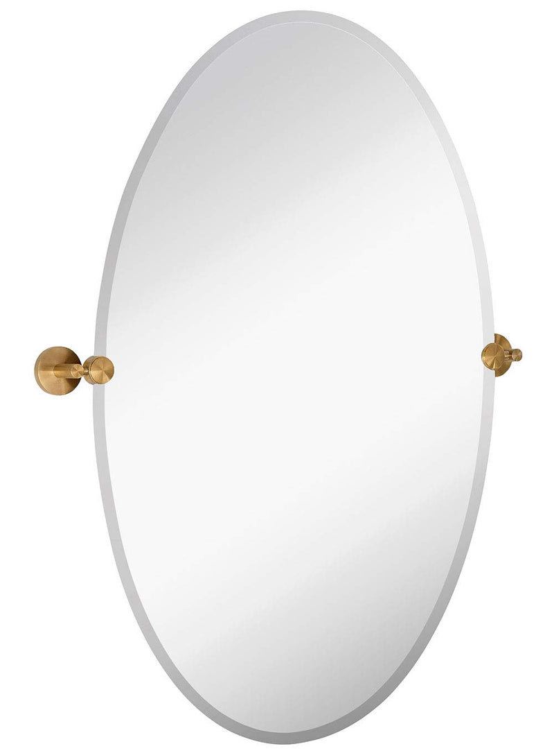 24x36 inch frameless oval rotating wall mirror with gold rounded wall brackets