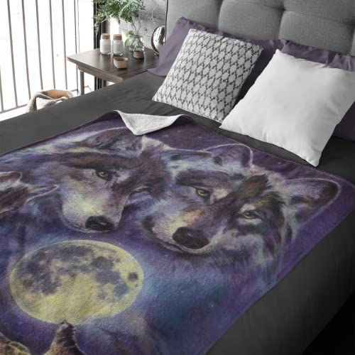 Moon Wolf Fleece Bed Blanket - Moon Fleece Throw Blanket for Men and Women