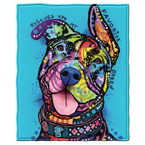 Colorful Dog Fleece Bed Blanket 75" x 90" Queen Size Dean Russo Rescue