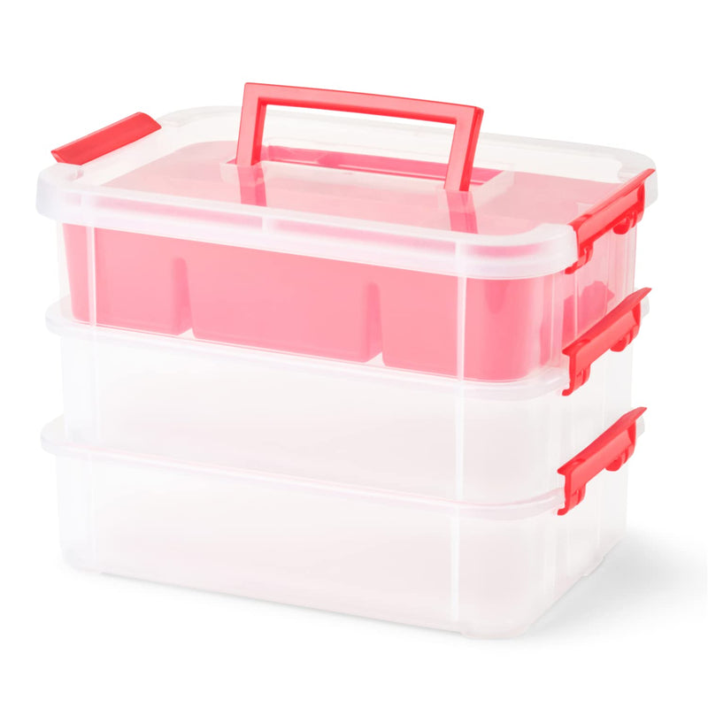 Stackable Storage Container - 3 Trays Craft and Art Organizer Box - Portable