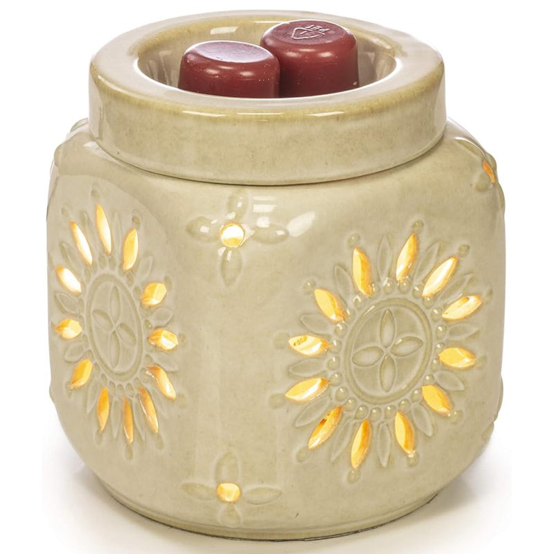 Wall Plug-in Wax Warmer - Ceramic Electric Scented Candle Warmer with Floral Sun Pattern