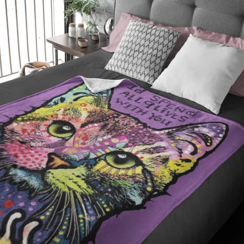 Colorful Cat Fleece Bed Blanket 50" x 60" Dean Russo 9 Cat Fleece Throw