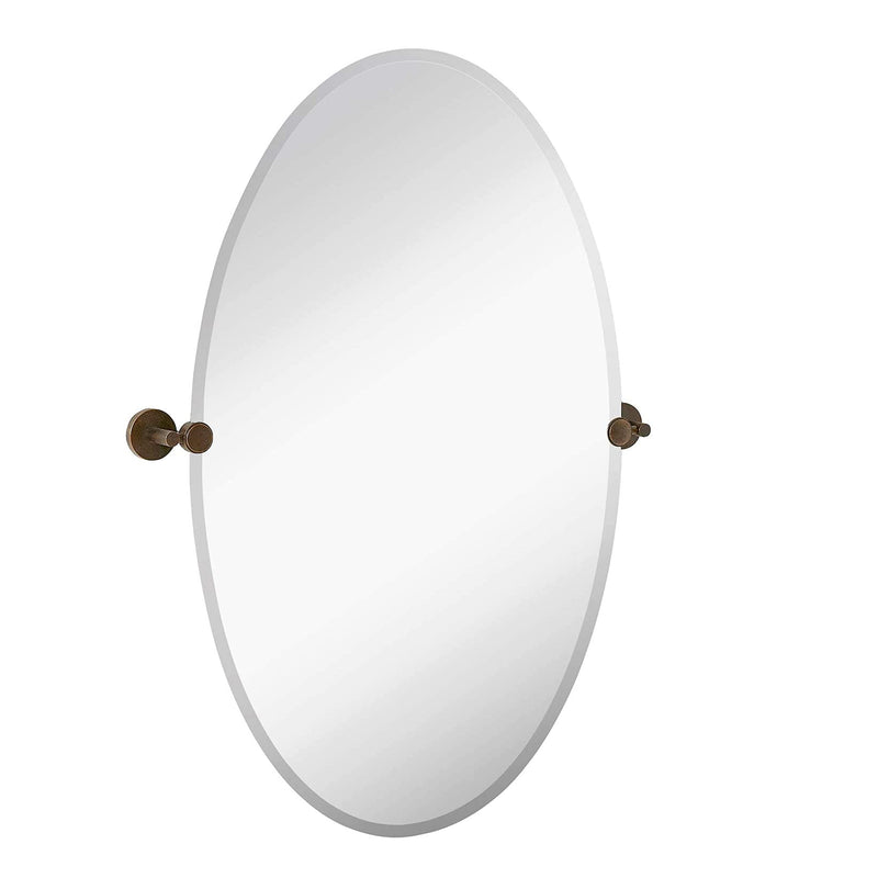 24x36 inch frameless oval swivel wall mirror with polished rounded chrome