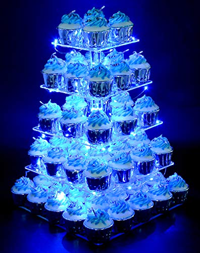 5 Tier Acrylic Cupcake Display Stand with Blue LED String Lights - L117 x W117