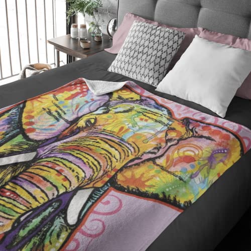 Colorful Elephant Fleece Bed Blanket 50" x 60" Dean Russo Elephant