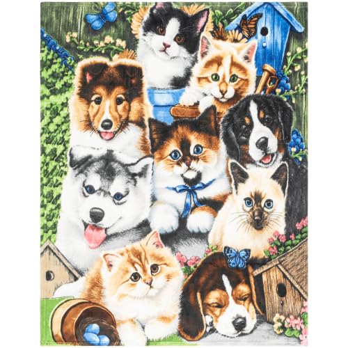 Puppy and Kitten Fleece Bed Blanket 50" x 60" Cute Fleece Throw