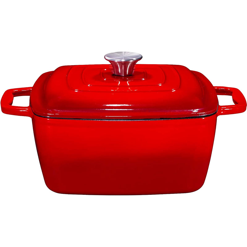 Classic 38 Quart Enamelled Cast Iron Square Dutch Oven with Lid, Handle, Oven