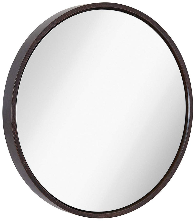 24 inch round wall mirror with wenge frame, large wooden mirror