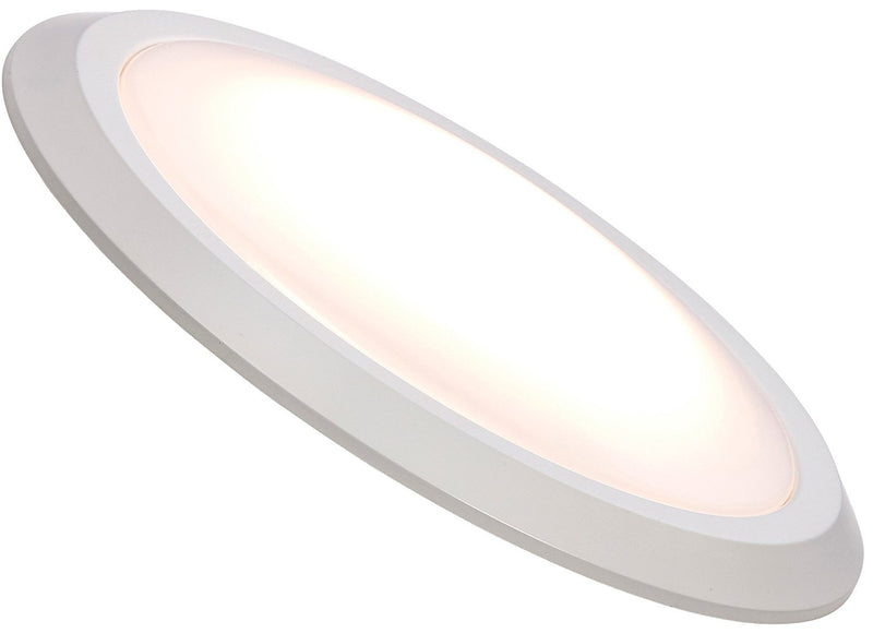 Thin round 16 inch LED ceiling light with white disc, 3000K bright