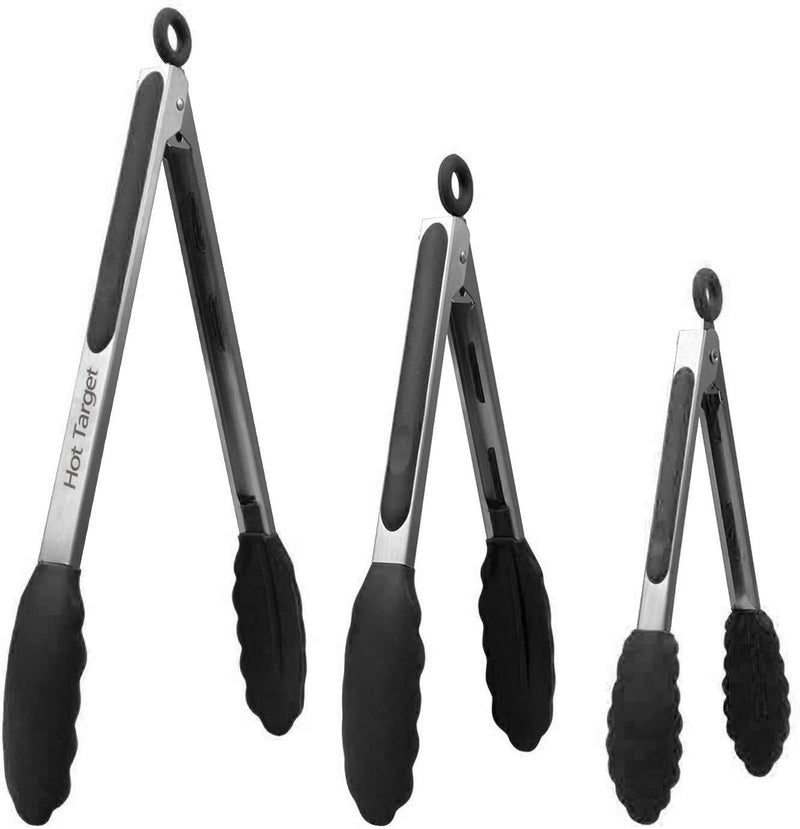 Non-Stick Kitchen Tongs for Cooking - Set of 3: 7, 9, 12 inch cooking tongs