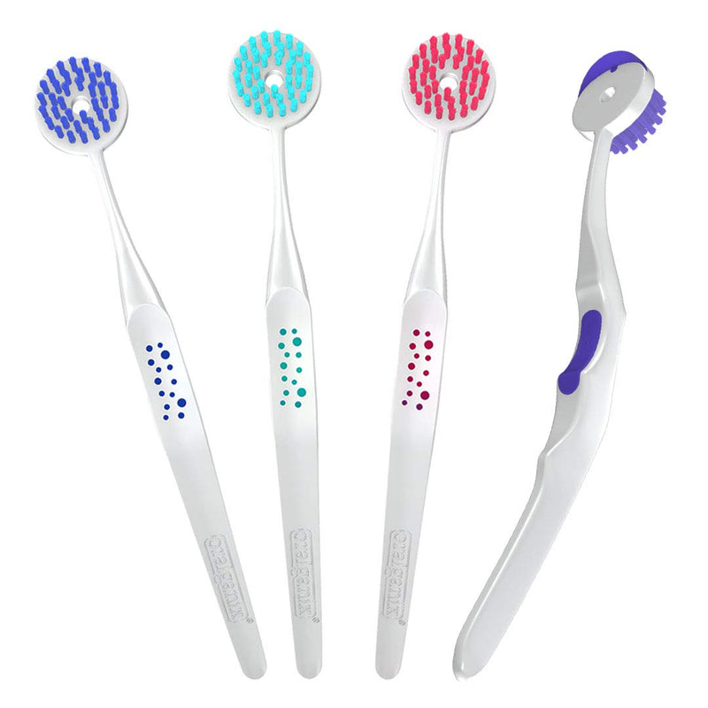 Oralganix 2 in 1 Tongue Cleaner - 4 Pack - Multicolor Tongue Brush and Scraper