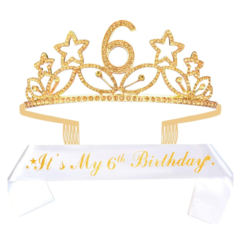 Girls 6th Birthday Sash and Tiara - Fabulous Glitter Sash + Stars