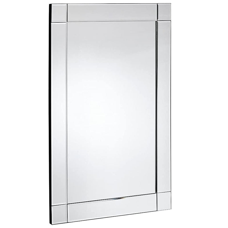 20" x 30" rectangular vanity mirror with silver frame and beveled edges