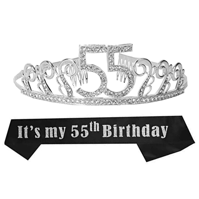 55th Birthday Sash and Tiara for Women - Fabulous Glitter Sash + Waves