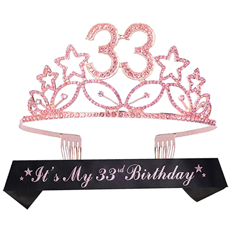 33rd Birthday Sash and Tiara for Women - Fabulous Glitter Sash + Stars