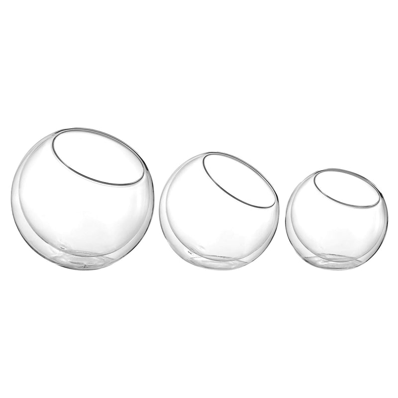 Double-walled slanted glass bowls diameter 6/5/45 inches, glass terrarium, ball plant