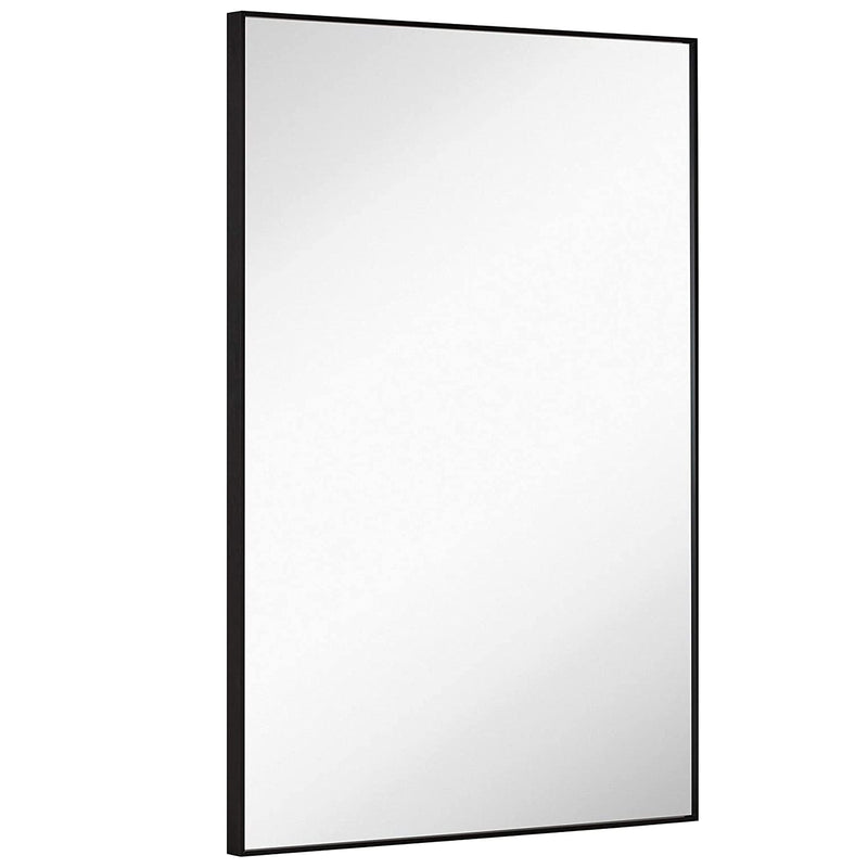 24 x 36 inch rectangular mirror with brushed black metal frame and single edge