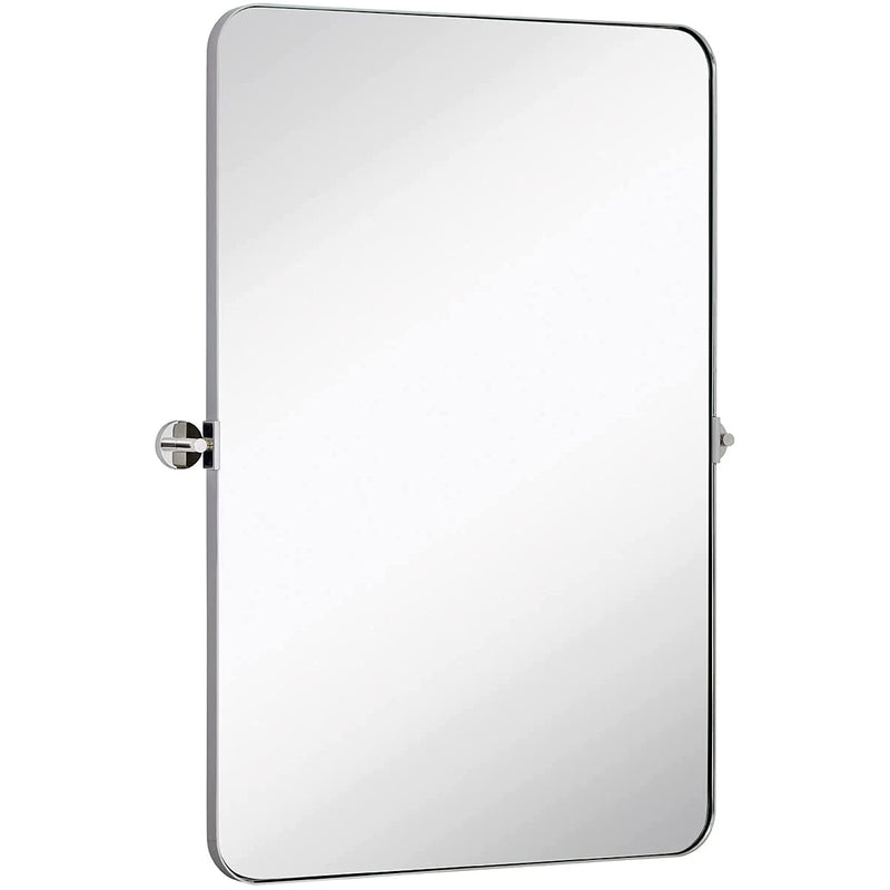 24 x 36 inch polished silver mirror with metal frame. Swivel mirror