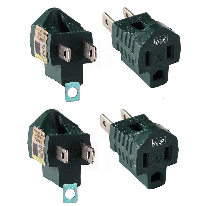 3 Pin to 2 Pin Grounding Adapter - 4 Pack for Wall Sockets - Converter