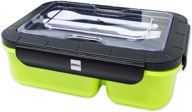 Ifancy Lunchbox Yummy | Bento Box 1500ml + Cutlery | 3 Compartments | Bpa Free & Leak Proof | Dishwasher Microwave & Freezer Suitable | Lunch Box For Kids & Adults | Green