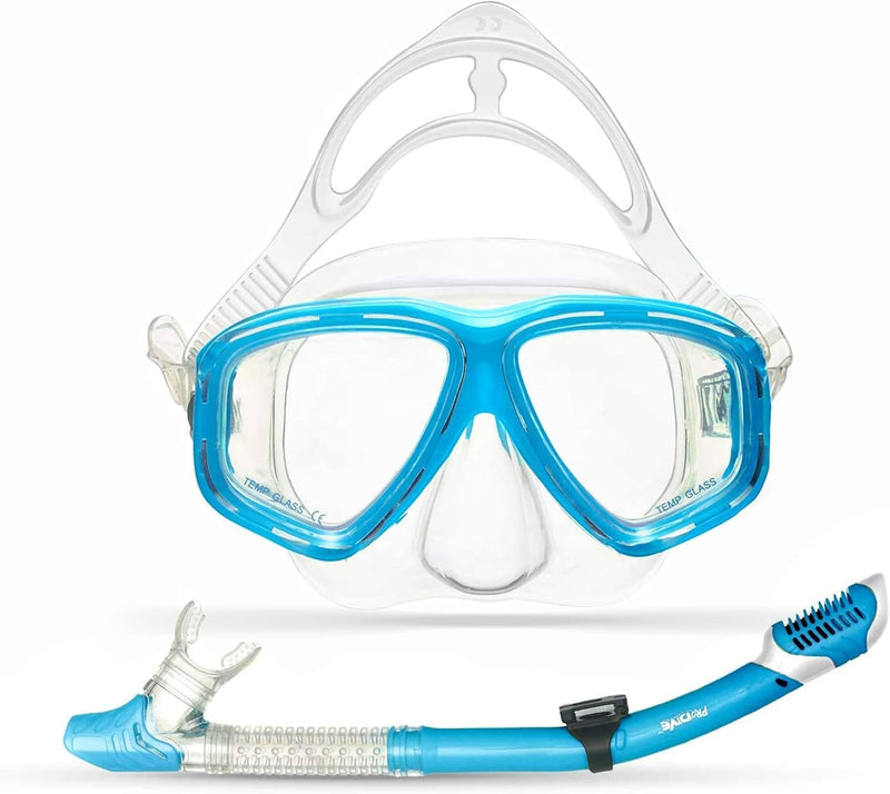 Dry Top Adult Snorkeling Set - Tempered Glass Diving Mask, Anti-Fog Lens