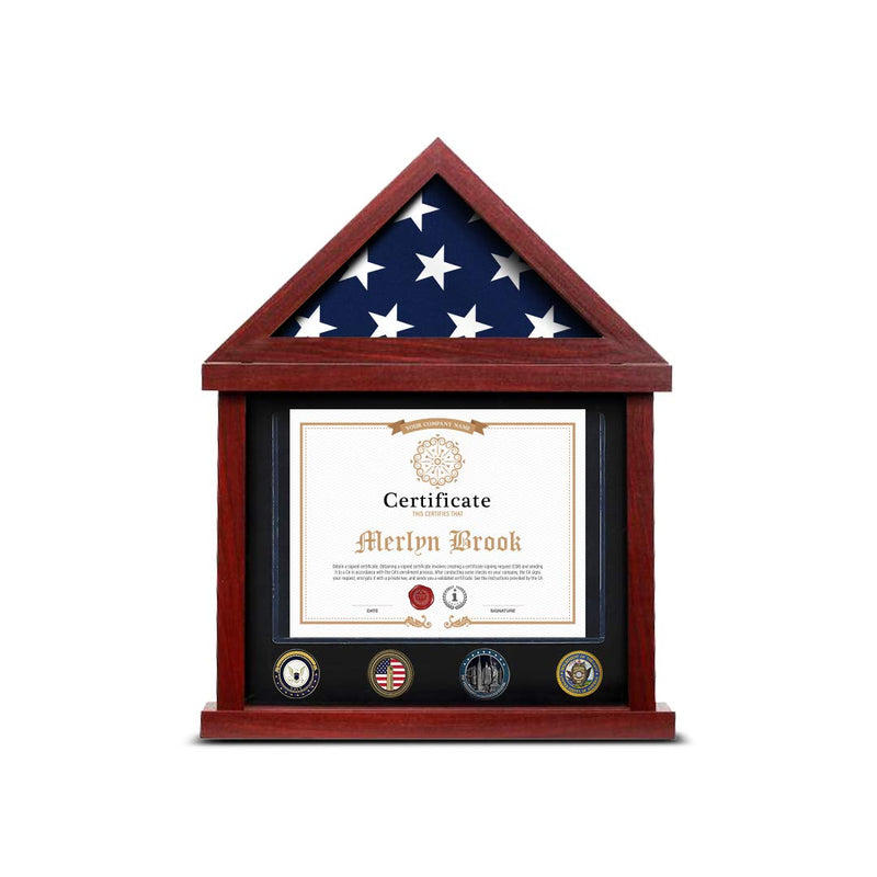 Small American Veteran Burial Flag Case - Mahogany Frame Military