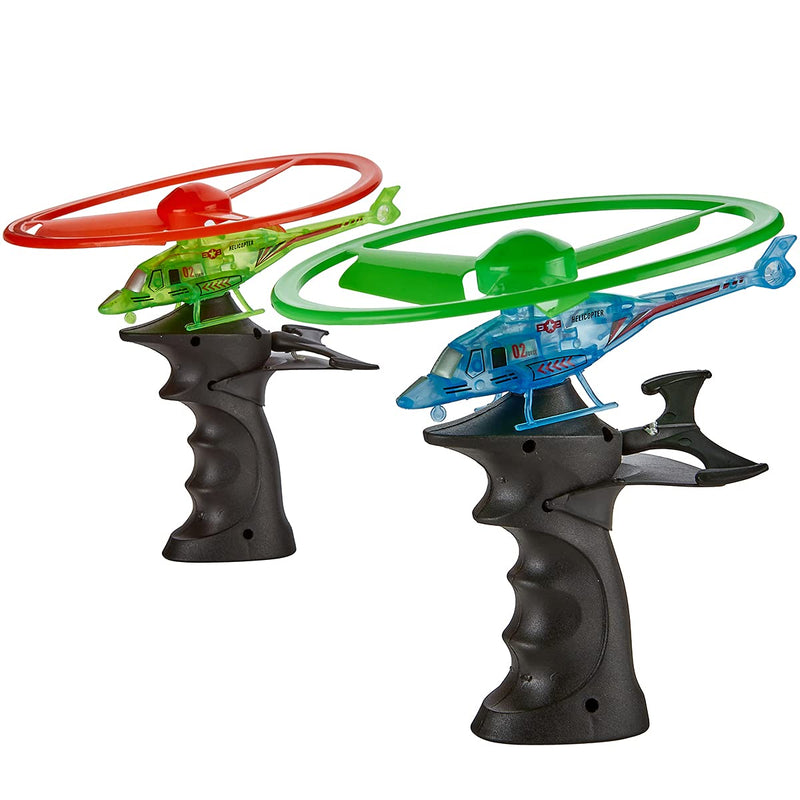 Flying Glow Toys - 2 Pack Ripcord Helicopters for Night Glow and Outdoor Play