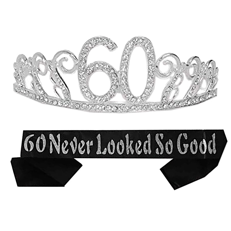 60th Birthday Sash and Tiara Set for Women - Glitter 60th Birthday Sash has never looked so good