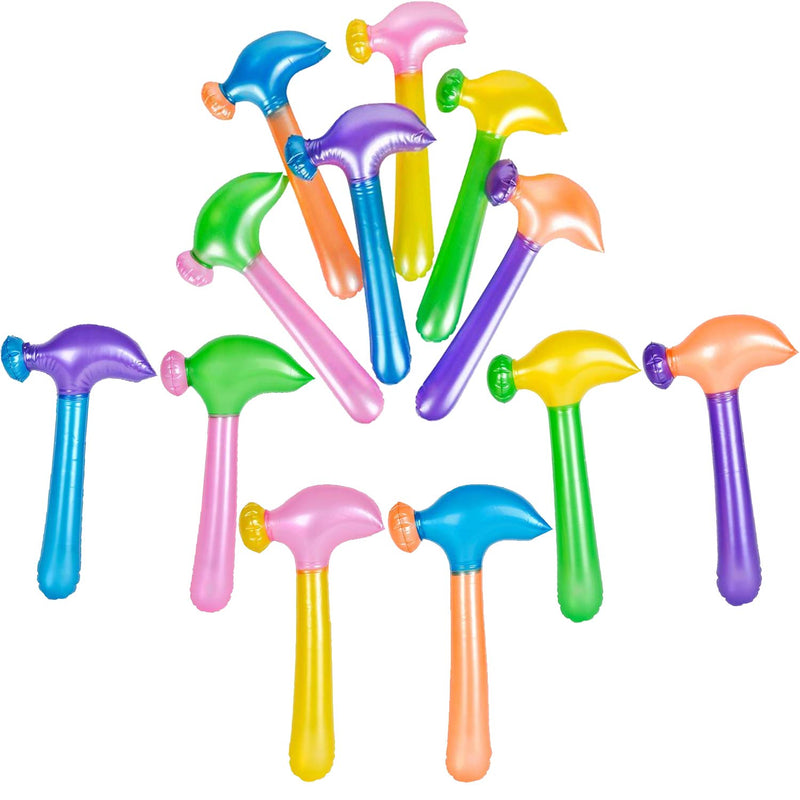 14" Multicolored Inflatable Hammer - Pack of 12 Assorted Neon Mallets -