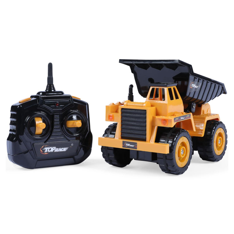 Fully functional RC dump truck toy with 5 channels. My first RC construction truck for kids