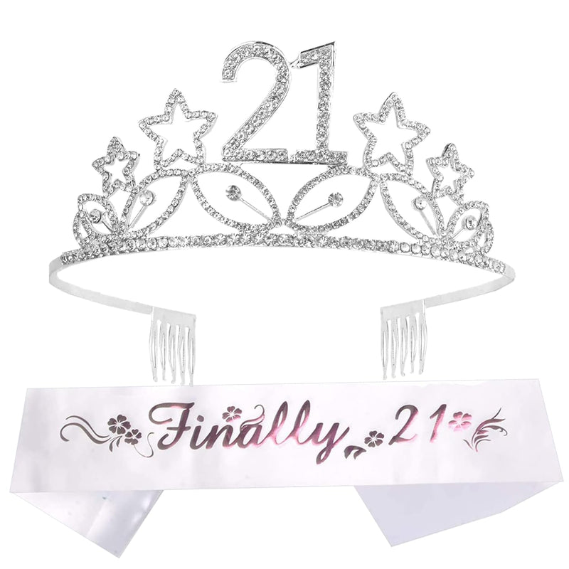 21st Birthday Sash and Tiara for Women - Fabulous Set: Glitter Sash + Stars