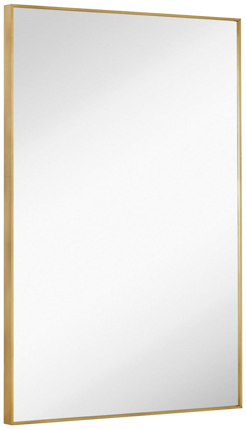 24x36 inch rectangular mirror with brushed gold metal frame and single edge