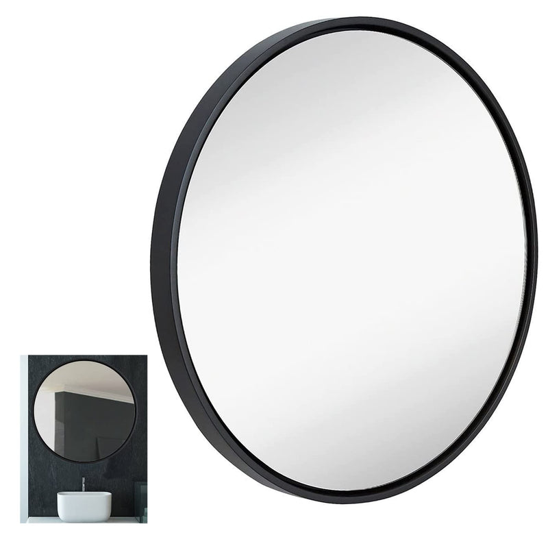 32 inch circle wall mirror with black frame, large wooden mirror