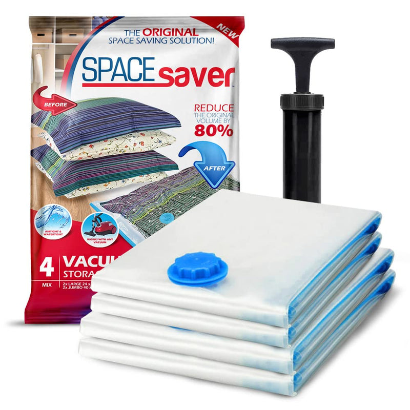 Vacuum storage bags with 80% more storage space - including hand pump