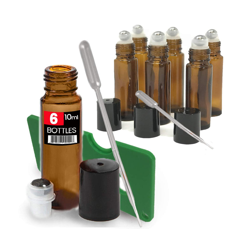 Amber Brown Roller Bottle Set, 10ml Roll-on Stainless Steel Roller Balls